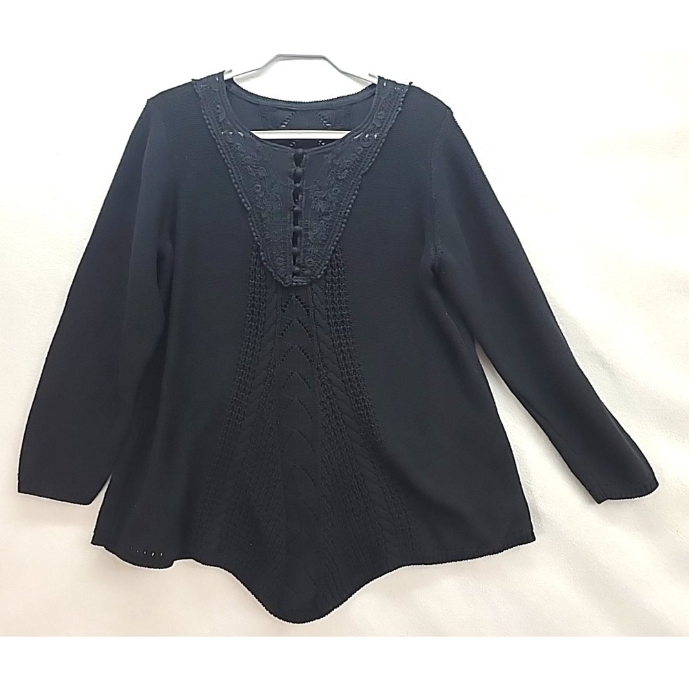 Womens Cable Knit Sweater Lace Trim Pullover Tunic Style Sz‎ L